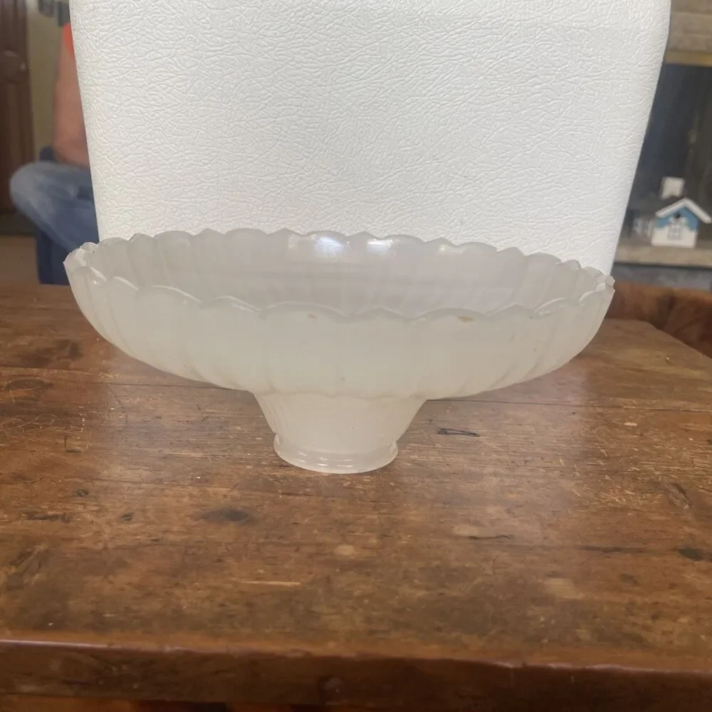 Vintage Opalescent Ribbed Milk Glass Pendant Light Shade Antique Opaline Bell~9
